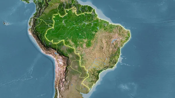 Brazília Területe Műholdas Térképen Sztereográfiai Vetítés Nyers Összetétele Raszter Rétegek — Stock Fotó