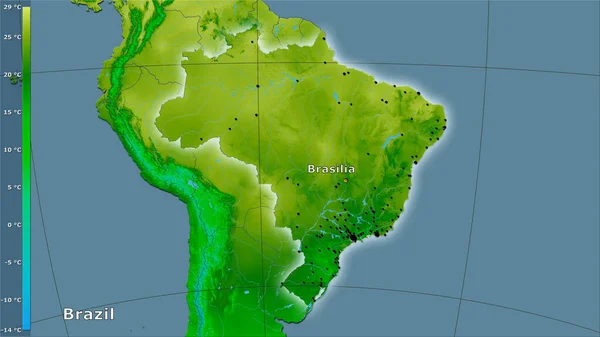 Temperatura Media Anual Dentro Del Área Brasil Proyección Estereográfica Con —  Fotos de Stock