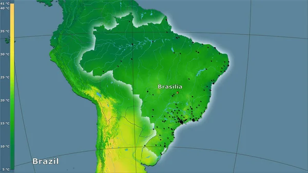 Variación Media Anual Temperatura Dentro Del Área Brasil Proyección Estereográfica —  Fotos de Stock