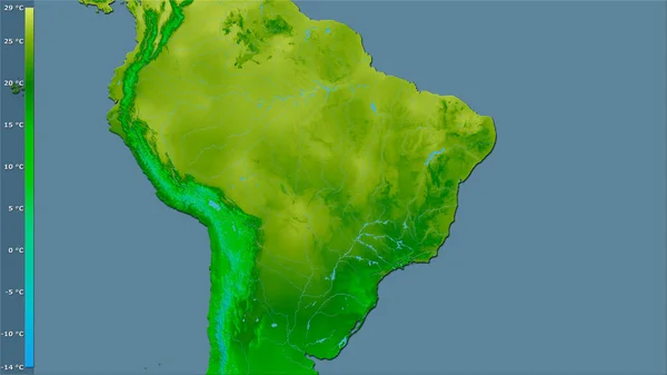 Årlig Medeltemperatur Inom Brasilien Området Stereografisk Projektion Med Legend Sammansättning — Stockfoto