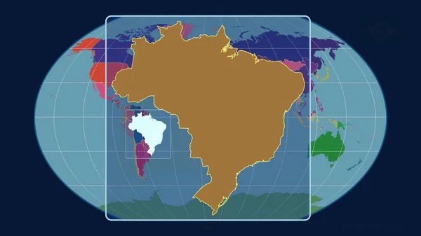 Vista Ampliada Del Contorno Brasil Con Líneas Perspectiva Contra Mapa — Foto de Stock