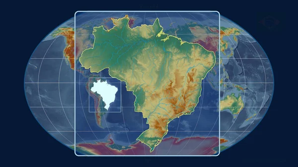 Втілена Точки Зору Бразилії Лінія Перспективи Проти Глобальної Карти Проекції — стокове фото