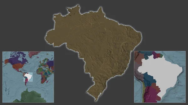 Close Brazil Its Location Region Center Large Scale World Map — Stock Photo, Image