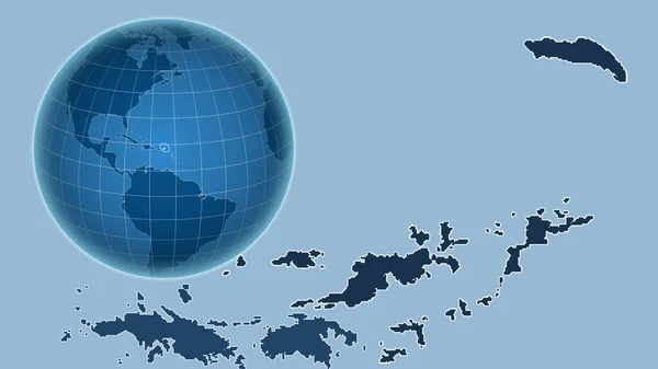 Британські Віргінські Острови Глобус Формі Країни Проти Масштабованої Карти Контуром — стокове фото