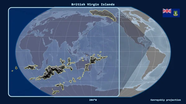 Увеличенный Вид Британских Виргинских Островов Перспективными Линиями Против Глобальной Карты — стоковое фото