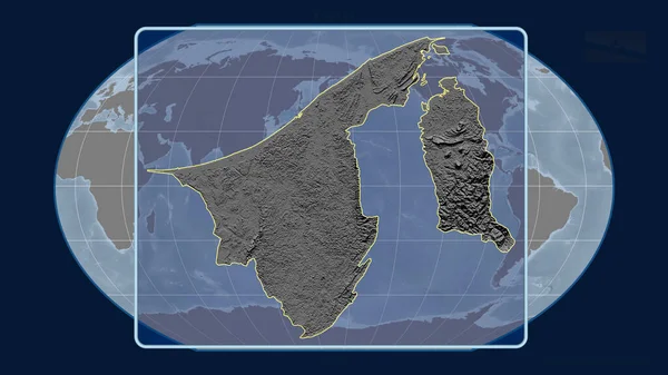 Zoomed Ενόψει Του Μπρουνέι Σκιαγραφήσει Προοπτικές Γραμμές Ένα Παγκόσμιο Χάρτη — Φωτογραφία Αρχείου