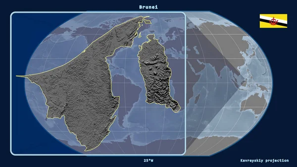 Zoomad Brunei Skissera Med Perspektiv Linjer Mot Global Karta Kavrayskiy — Stockfoto