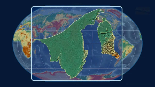 Vista Ampliada Contorno Brunei Com Linhas Perspectiva Contra Mapa Global — Fotografia de Stock