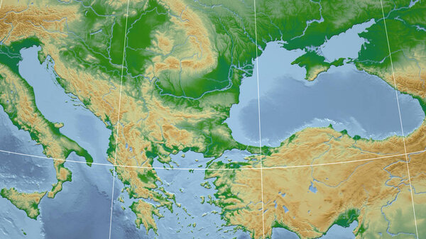 Болгария. Соседство - отдаленная перспектива без очертаний. Физическая карта цвета