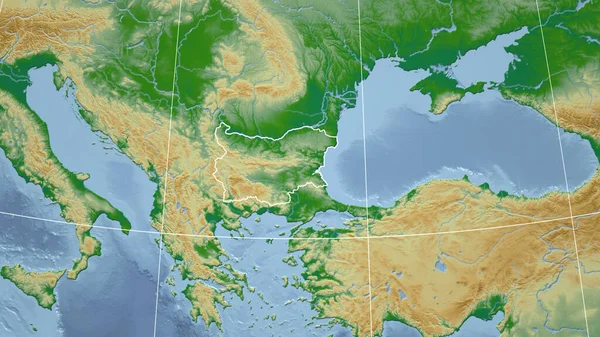 Bulgária Bairro Perspectiva Distante Com Contorno País Cor Mapa Físico — Fotografia de Stock