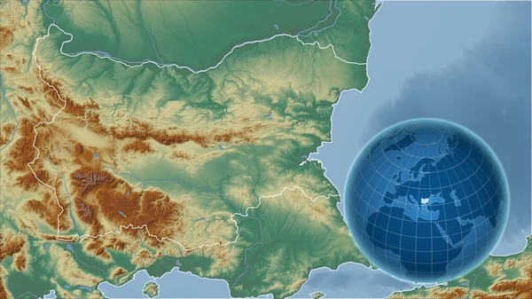 Bulgaria Globo Con Forma Del Paese Contro Mappa Ingrandita Con — Foto Stock