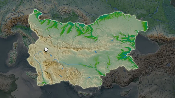 Area Evidenziata Della Bulgaria Con Punto Capitale Sulla Mappa Desaturata — Foto Stock