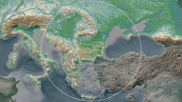 Увеличенная Территория Болгарии Окруженная Кругом Фоне Окрестностей Цветовая Карта — стоковое фото