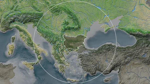 Utvidgat Område Bulgarien Omgivet Cirkel Bakgrunden Sitt Grannskap Satellitbilder — Stockfoto