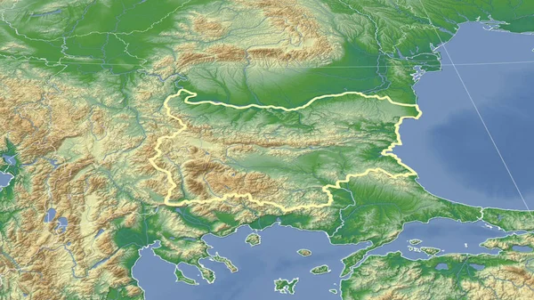 Bulgaria Suo Quartiere Prospettiva Obliqua Distante Forma Delineata Mappa Fisica — Foto Stock