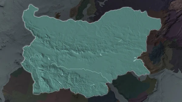 불가리아 지역은 주변의 어두운 있었다 색깔이 다양하고 울퉁불퉁 부의지도 — 스톡 사진