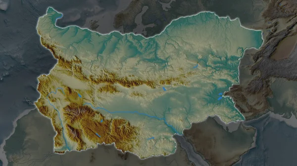 Территория Болгарии Увеличилась Светилась Темном Фоне Окрестностей Карта Рельефа — стоковое фото