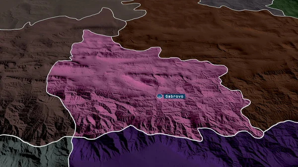 Gabrovo Provincia Bulgaria Ingrandito Evidenziato Con Capitale Mappa Colorata Urtata — Foto Stock