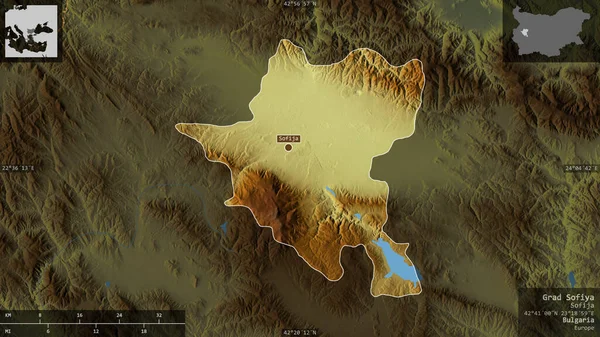 Grad Sofiya 保加利亚省 五彩斑斓的湖泊和河流 以信息覆盖的形式呈现在其国家区域上 3D渲染 — 图库照片
