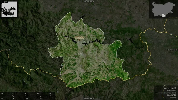 Kardzhali Provincia Bulgaria Imágenes Satélite Forma Presentada Contra Área País — Foto de Stock