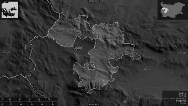 Sofia Província Bulgária Mapa Tons Cinza Com Lagos Rios Forma — Fotografia de Stock