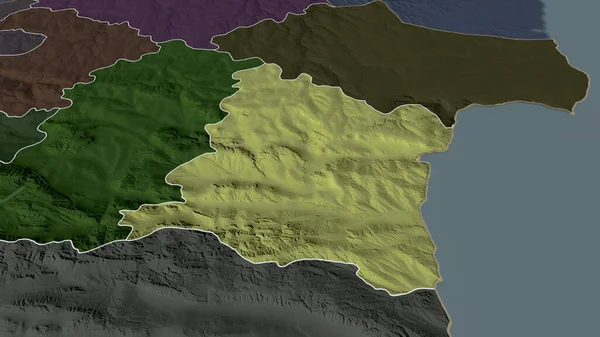 ヴァルナ ブルガリアの州が拡大し 強調した 行政区画の色と衝突した地図 3Dレンダリング — ストック写真