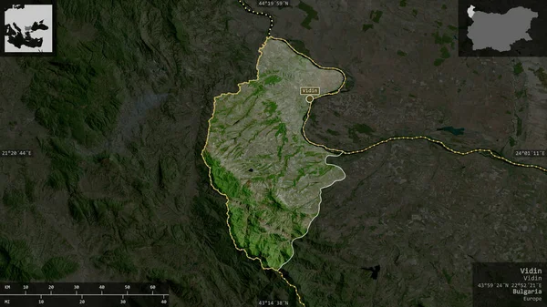 Vidin 保加利亚省 卫星图像 以信息覆盖的形式呈现在其国家区域上 3D渲染 — 图库照片