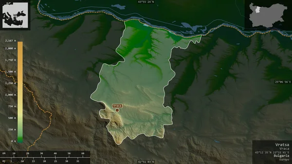 Vratsa Provincia Bulgaria Datos Sombreado Colores Con Lagos Ríos Forma — Foto de Stock