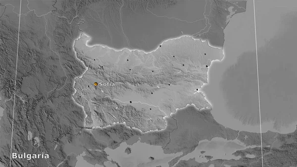 立体投影灰度高程地图上的保加利亚地区 主要组成 — 图库照片