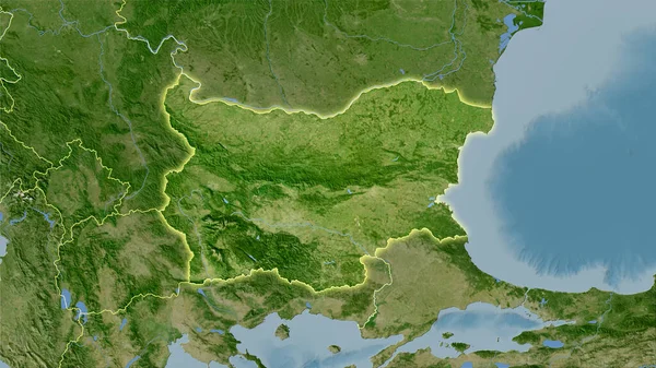 卫星B地图上立体投影中的保加利亚地区 具有发光轮廓的栅格层的原始成分 — 图库照片