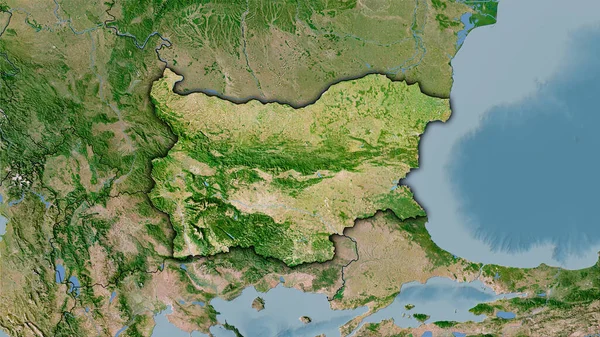 卫星C地图上立体投影中的保加利亚地区 带有暗发光轮廓的栅格层的原始成分 — 图库照片