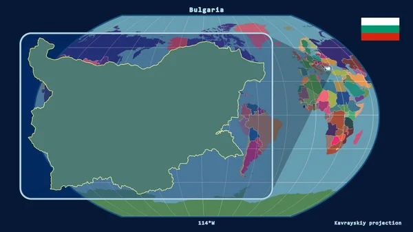 Vergrößerte Ansicht Bulgariens Mit Perspektivischen Linien Gegen Eine Weltkarte Der — Stockfoto