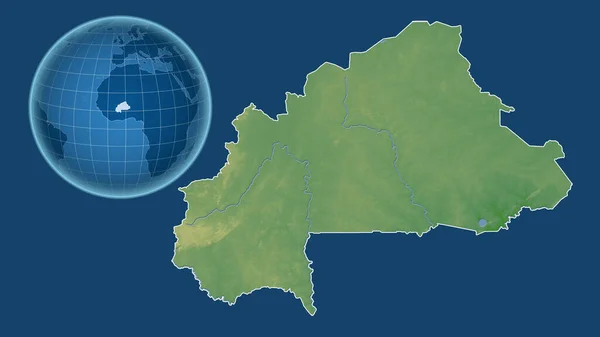 Burkina Faso Globus Kształcie Kraju Powiększonej Mapie Odizolowanym Zarysem Niebieskim — Zdjęcie stockowe