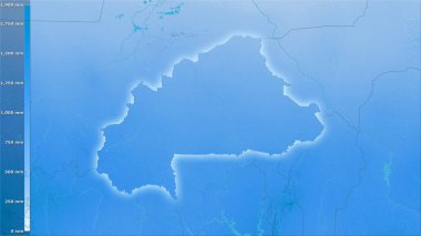 Efsanevi stereografik projeksiyonda Burkina Faso bölgesinde yıllık yağış - ışık yansıyan raster tabakalarının ham bileşimi