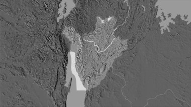 Stereografik projeksiyondaki bilek yüksekliği haritasında Burundi alanı - raster katmanlarının ham bileşimi
