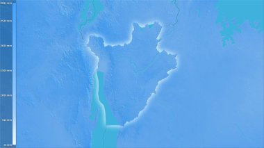 Burundi bölgesinin en nemli ayının efsanevi stereografik projeksiyonla yağışı - ışık yansıyan ana hatlı raster tabakalarının ham bileşimi