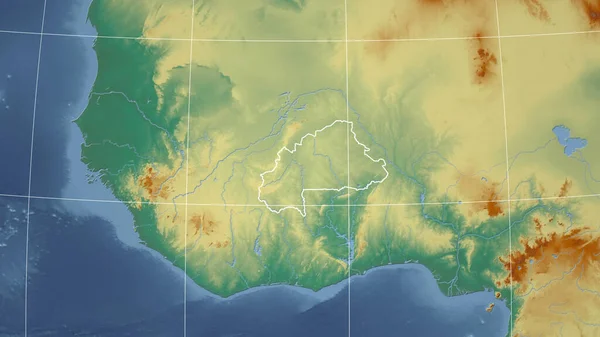 Burkina Faso Bairro Perspectiva Distante Com Contorno País Mapa Topográfico — Fotografia de Stock