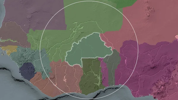 Увеличенная Территория Буркина Фасо Окружена Кругом Фоне Окрестностей Цветная Карта — стоковое фото