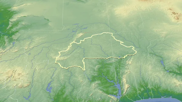 布基纳法索及其邻国 远斜透视 轮廓轮廓 彩色物理图 — 图库照片