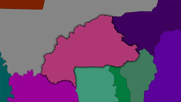 Μπουρκίνα Φάσο Περιοχή Στο Χάρτη Διοικητικών Διαιρέσεων Στην Στερεογραφική Προβολή — Φωτογραφία Αρχείου