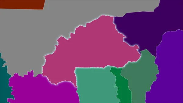 Περιοχή Μπουρκίνα Φάσο Στο Χάρτη Διοικητικών Διαιρέσεων Στη Στερεογραφική Προβολή — Φωτογραφία Αρχείου
