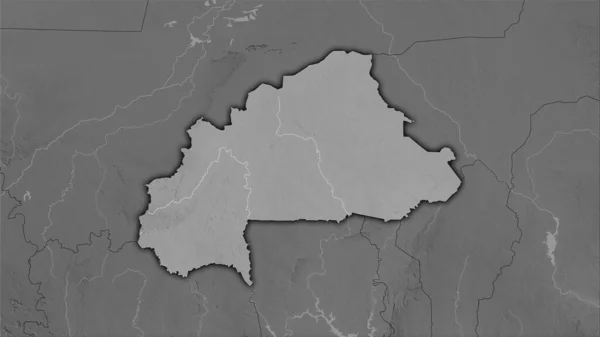 Stereografik Projeksiyondaki Gri Ölçekli Yükseklik Haritasında Burkina Faso Alanı Koyu — Stok fotoğraf