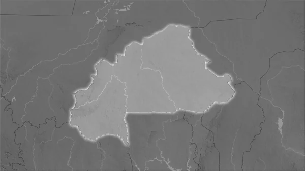 Área Burkina Faso Mapa Elevación Escala Grises Proyección Estereográfica Composición —  Fotos de Stock