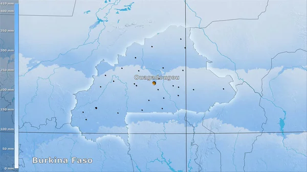 Burkina Faso Bölgesinin Sıcak Çeyreğinin Efsanevi Stereografik Projeksiyonla Yağışı Ana — Stok fotoğraf