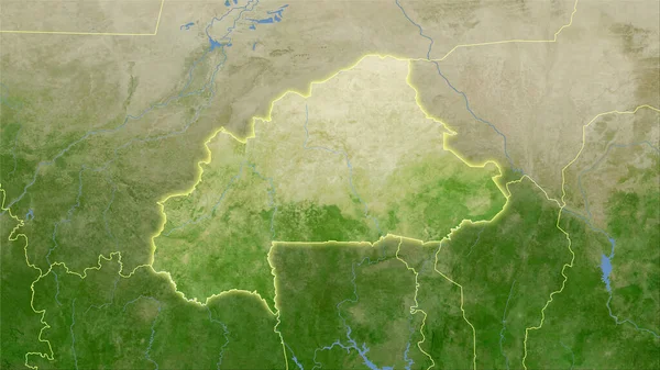 Zone Burkina Faso Sur Carte Satellite Dans Projection Stéréographique Composition — Photo