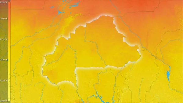 Efsanevi Stereografik Projeksiyondaki Burkina Faso Bölgesinin Sıcak Çeyreğinin Ortalama Sıcaklığı — Stok fotoğraf