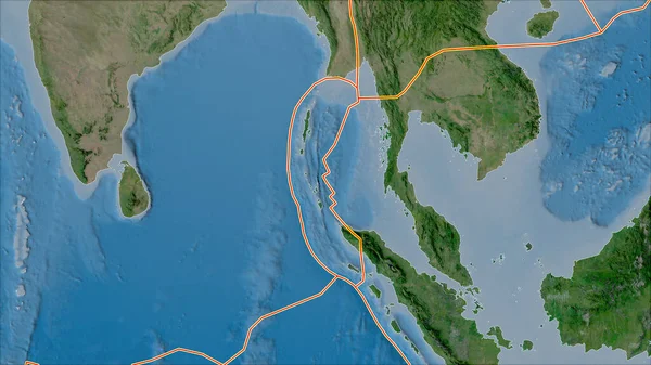 衛星上の構造プレートの境界ビルマプレートエリアに隣接する領域の地図 ヴァン グリンテンI予測 斜めの変換 — ストック写真