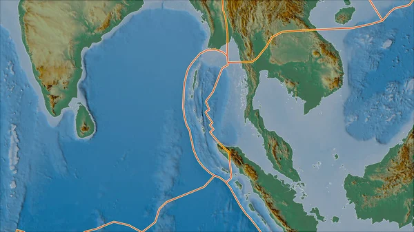 Тектонические Плиты Граничат Рельефной Картой Областей Прилегающих Области Бирманской Плиты — стоковое фото