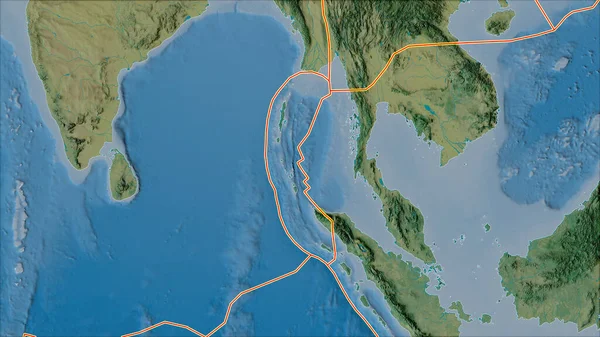 Tectonische Platen Grenzen Aan Topografische Kaart Van Gebieden Grenzend Aan — Stockfoto