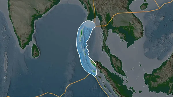 Obrys Tektonické Desky Barmy Fyzické Mapě Oddělené Desaturací Přilehlých Oblastí — Stock fotografie